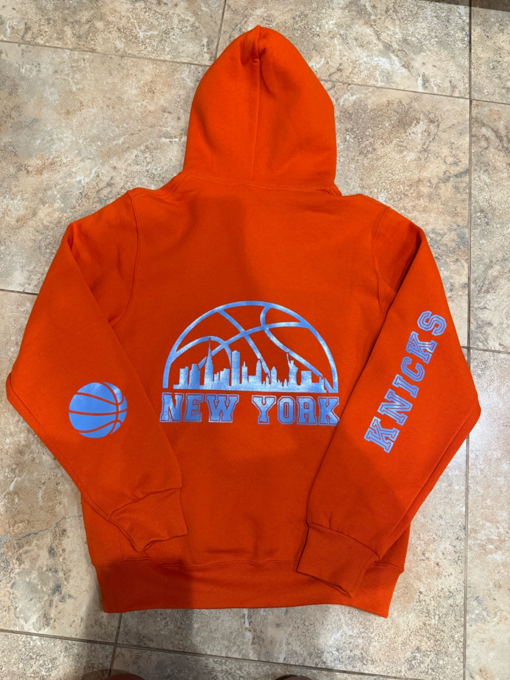 NBA Orange NBA custom made New York Knicks basketball Hoodie with Blue Graphics